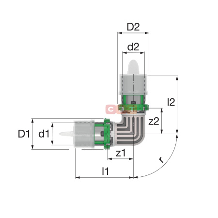 Пресс-угольник 90° SkinPress PPSU 16х2.0 (пластик) COMAP