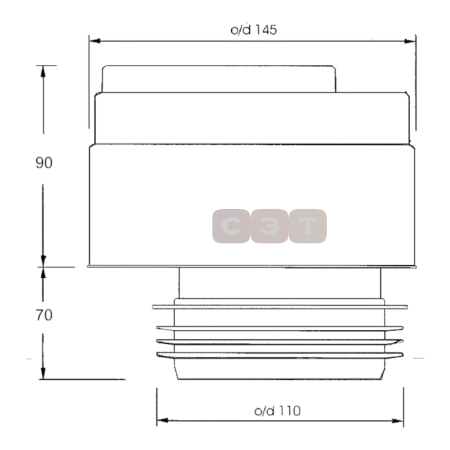 Воздушный вентиляционный канализационный клапан 100/110мм (СМЕЩЕННЫЙ, 48,1 л/сек)