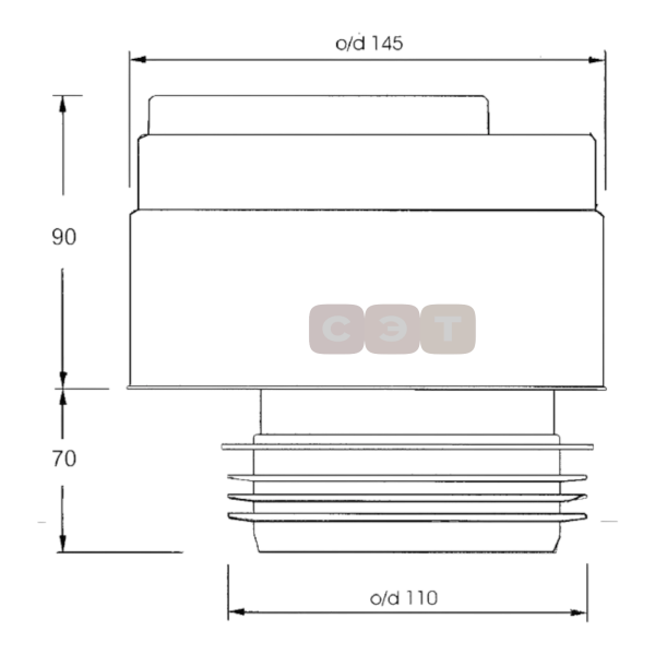 Воздушный вентиляционный канализационный клапан 100/110мм (СМЕЩЕННЫЙ, 48,1 л/сек)
