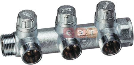 Коллектор хромированный Запорный проходной  (ВР-НР)  3/4" (М24х19) 3 отвода 3/4"- М24х19 ( 45 мм.)