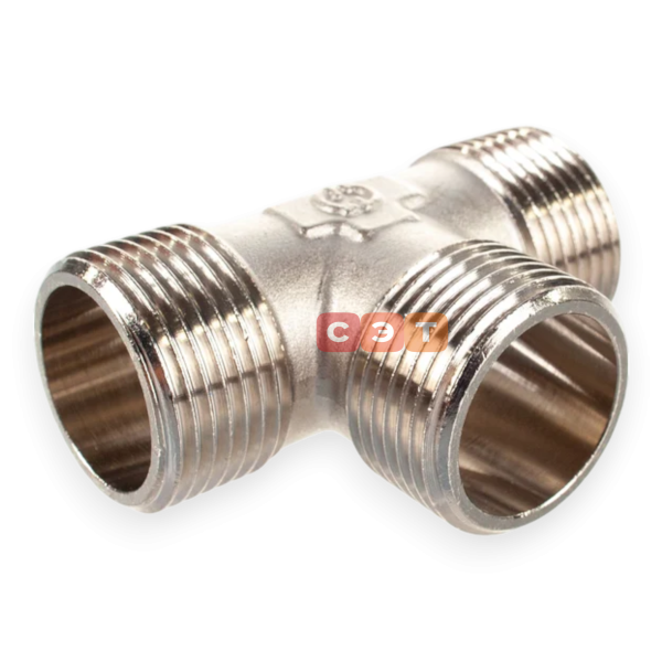 Тройник НР-НР-НР латунный (никелированный) 1" General Fittings