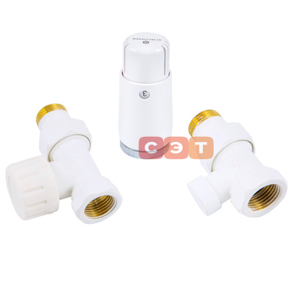 Комплект с термоголовкой Standart Мини M30x1,5 (проходной, Белый) Нр1/2' x Вр1/2'